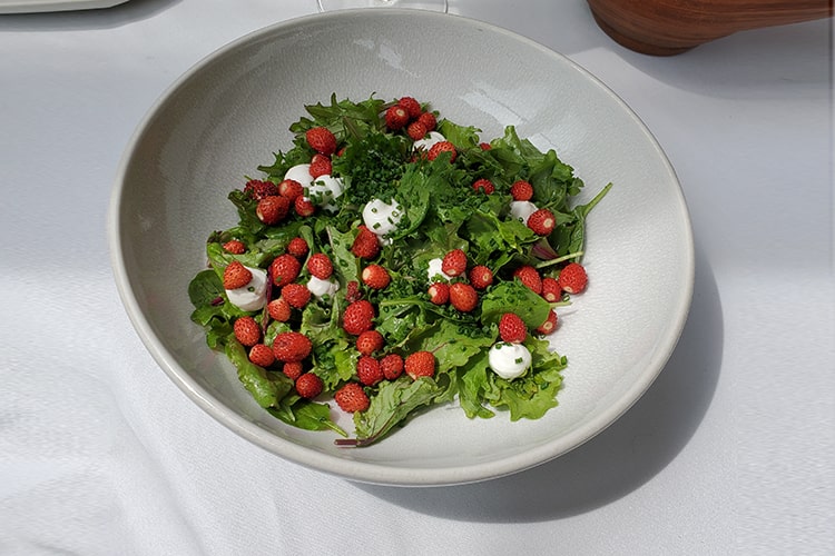 Борщ, салат с земляникой и филе утки из White Rabbit