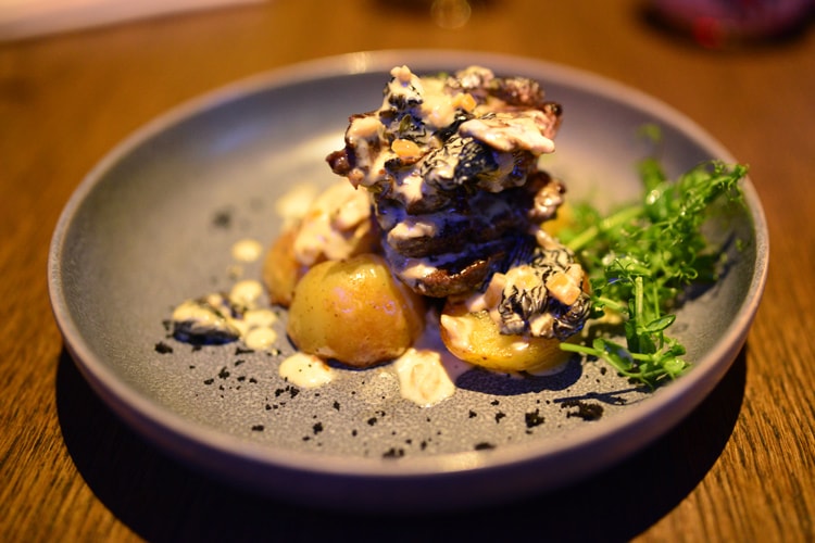 Салат из баклажанов, долма и телятина с соусом из сморчков из Eshak